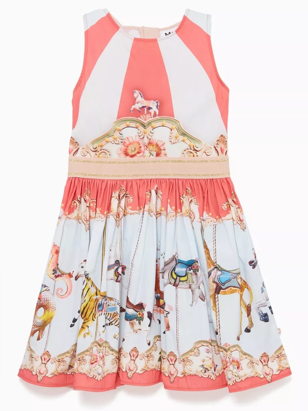 Molo Multi-Coloured Circus Print Carli Dress featuring a vibrant carousel and ci